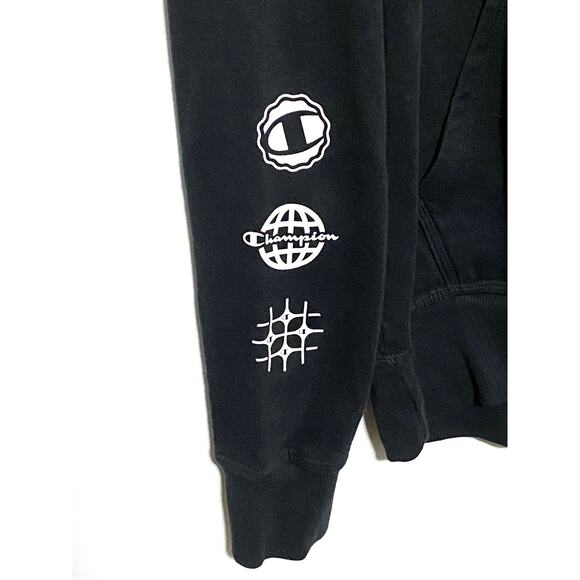 Champion Authentic Athleticwear Black Hoodie Sweatshirt Logo Sleeves Mens M - Picture 4 of 8